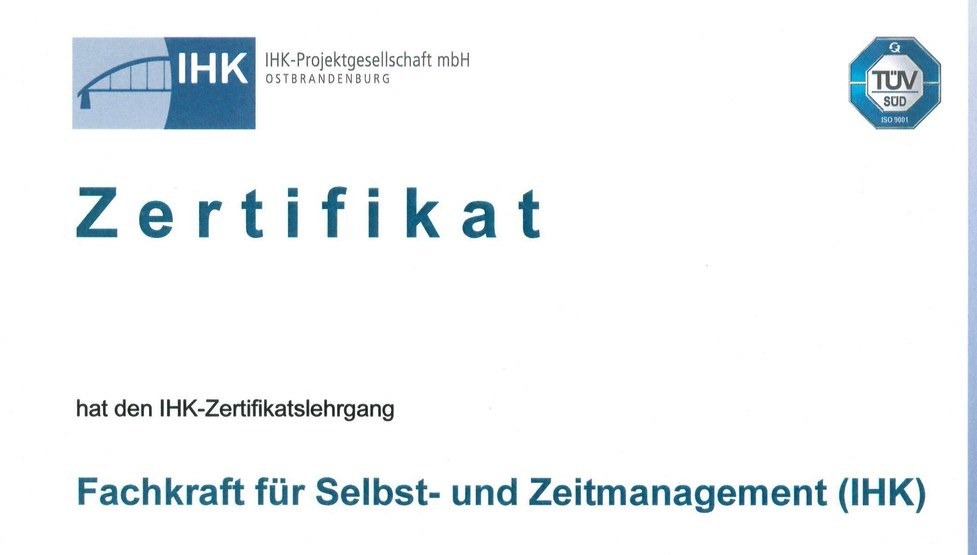 Zertifikat Fachkraft für Selbst- und Zeitmanagement IHK